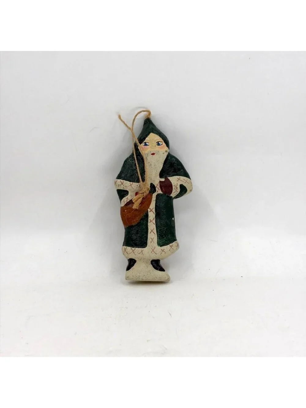 Vintage Green Santa Christmas Hanging Ornament Midwest Folk Art Western Style
